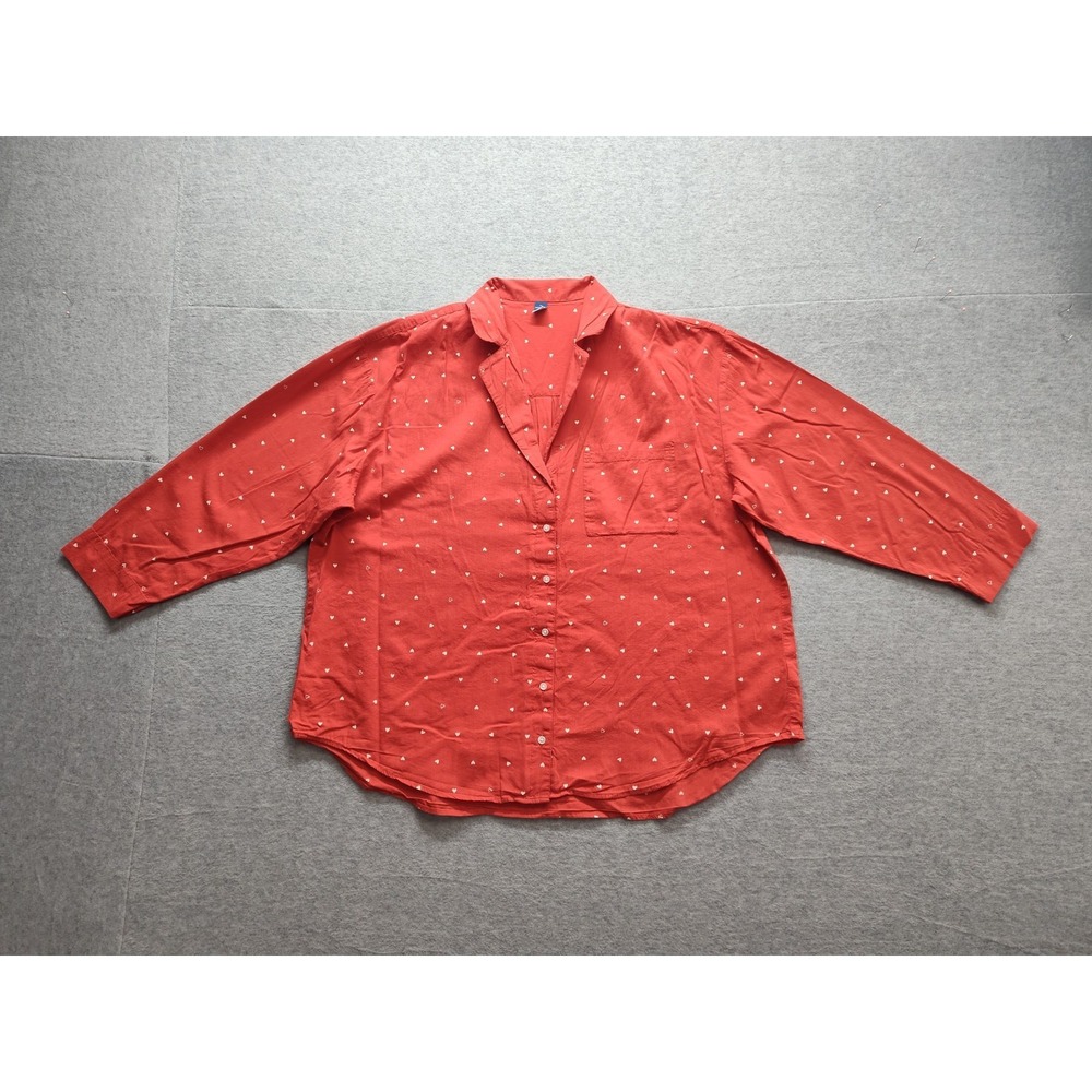 Old navy‎ Women Shirt XL Red Polka Dot Button Down Long Sleeve Pocket Collared